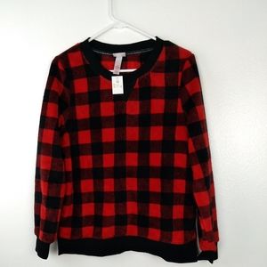 Wondershop Pajamas Fleece Sweatshirt Shorts Red Plaid Holidays Women's Medium